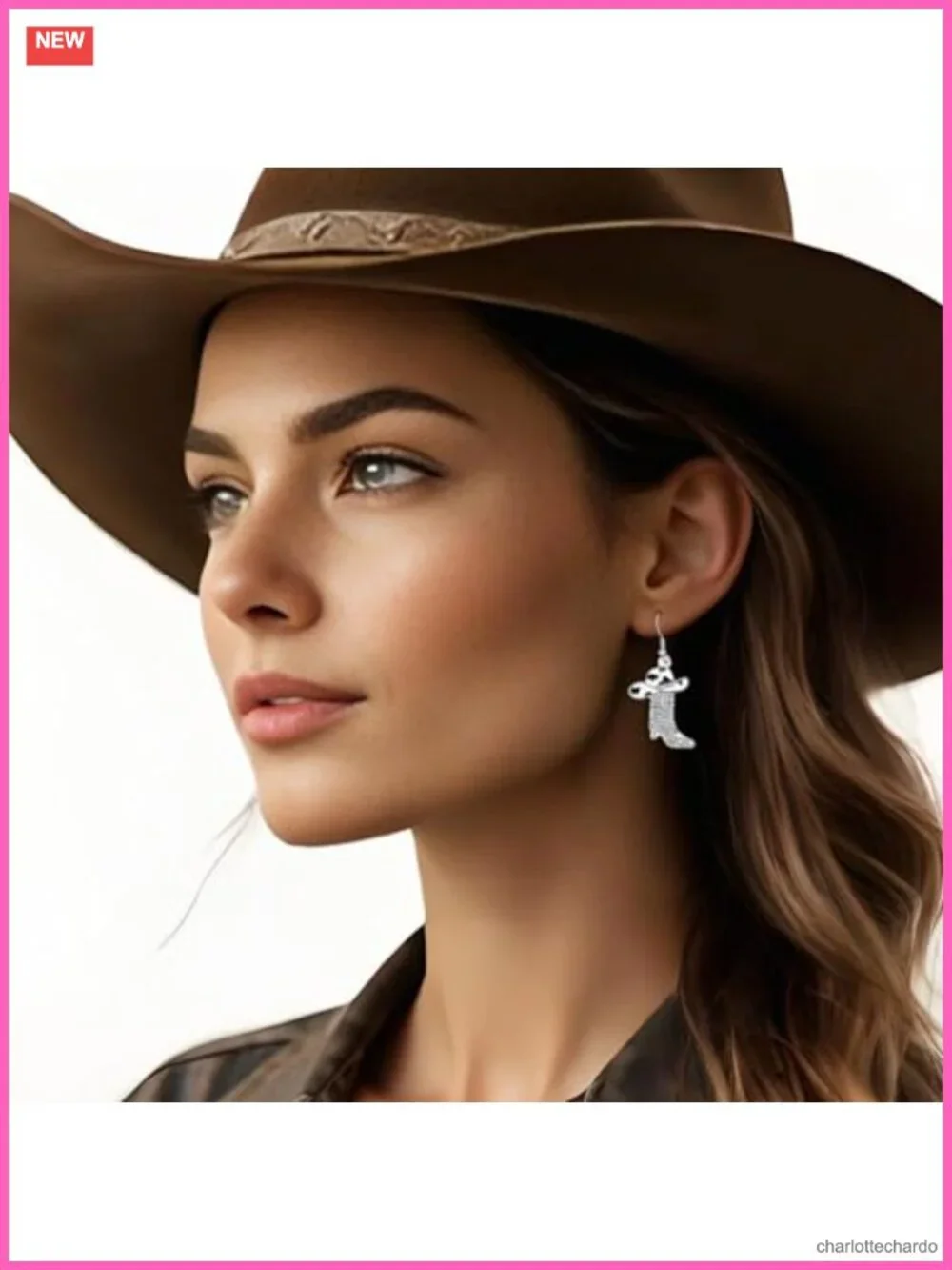 Western Boot Earrings Silver Rhinestone Cowboy Dangling Cowgirl Jewelry